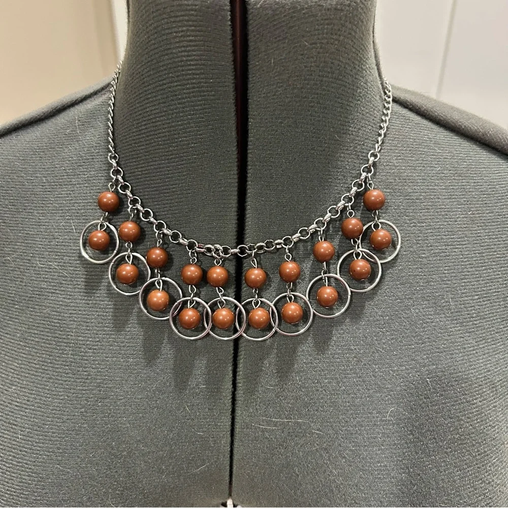 NWT Paparazzi Silver and Brown Necklace and Earrings Set